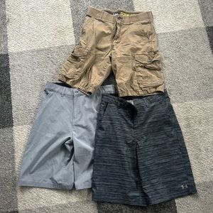 2 UA quick dry shorts/swim board shorts, 1 cargo